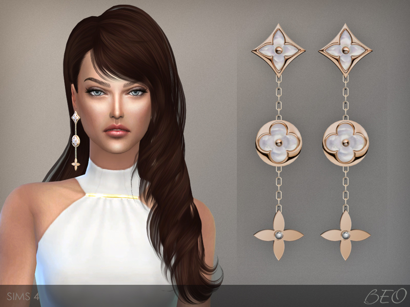 LV monogram perle earrings for The Sims 4 by BEO